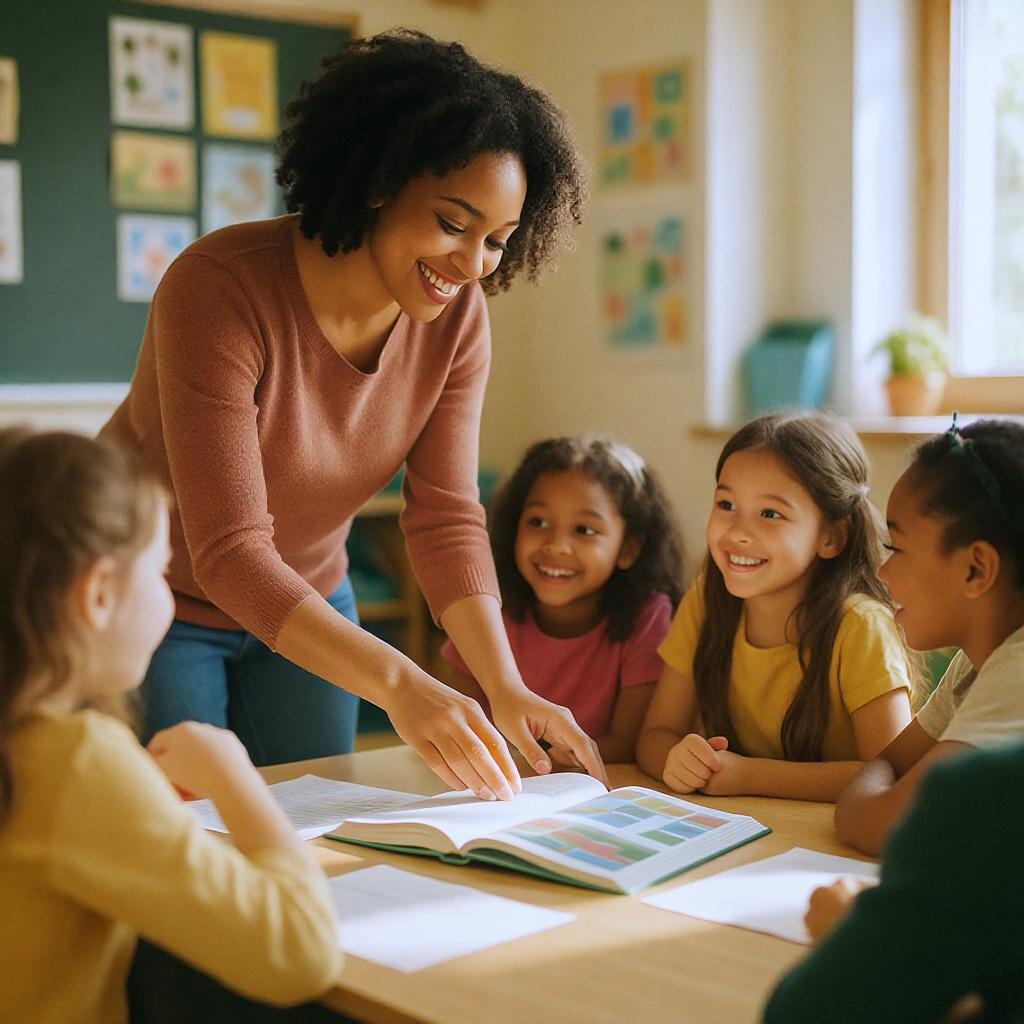 Teacher with interactive book